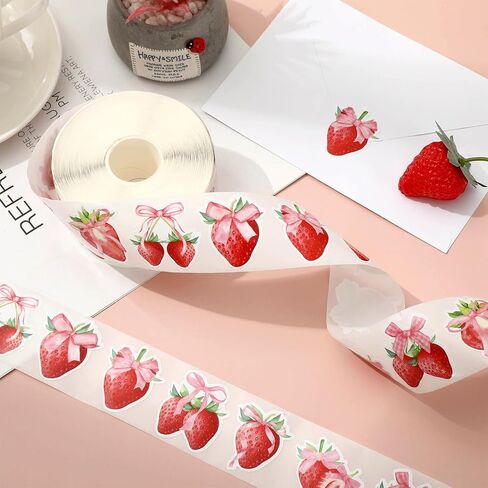 1000pcs Strawberry Coquette Sticker Watercolor Pink Bow Paper Decal 8 تصاميم ملصق ملصق لاصق الفاكهة لمكافأة Scrapbook DIY Supplies ، 1.5 in in Kuwait