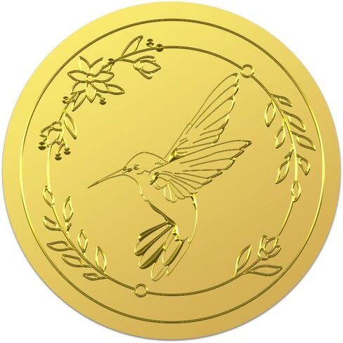 WADORN 100Pcs Hummingbird Flower Metal Gold Foil Stickers, Floral Motif Gold Foil Embossed Stickers Round Self Adhesive Flowers Leaves Embossed Seal Labels for Invitation Card Diplomas Awards in Kuwait