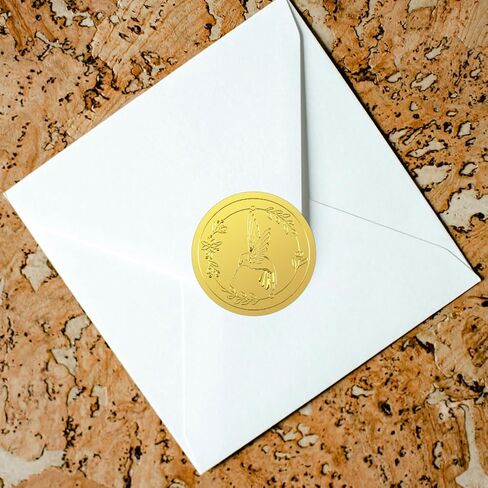 WADORN 100Pcs Hummingbird Flower Metal Gold Foil Stickers, Floral Motif Gold Foil Embossed Stickers Round Self Adhesive Flowers Leaves Embossed Seal Labels for Invitation Card Diplomas Awards in Kuwait