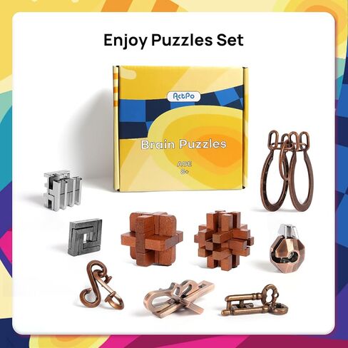 9pcs Puzzles Bulk Gift for Kids, Teens, and Adults Retro Wooden and Metal Unlock Interlock Brain Teaser Toys. in Saudi Arabia