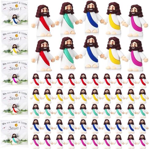 50 Sets Little Jesus Figurines Bulk Mini Jesus Figurines Set with 50 Prayer Card 50 Bags Religious Jesus Figurines Jesus Doll for Church in Saudi Arabia