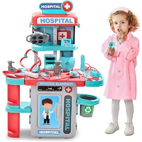 Doctor Kit for Toddlers 3-5 - Kids Doctor Play Kit - Fun and Engaging Role-Playing Set with Costume, Stethoscope, Play Cart, and Accessories - Ideal Educational Gift for Boys and Girls（Blue）