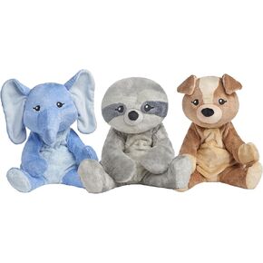 3-Pack Sam The Sloth, Emory The Elephant, Charlie The Puppy 4.5 lb Heavy Cute Weighted Comfort Plush Large Unscented Self Care Stuffed Animal for All Ages - Kids, Teens and Adults