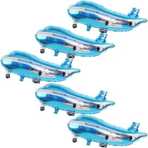 HCCY Airplane Balloons Foil Mylar Balloons for Baby Shower Toys Themed Party Birthday Decoration Supplies 5pcs Blue