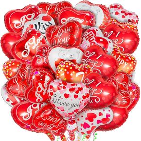 36 Pieces Red Heart Balloons, Happy Valentines Day Balloons Foil, I Love You Mylar Balloons for Special Night Party Decorations