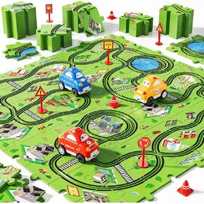 48 PCS Puzzle Track Car Set for Boys Kids 3-5, Toddler Boys Toys for 3 4 5 6 Years Old, Puzzle Race Tracks Car Toys, Birthday Gifts for Kids 3 4 5 6 7 8 Year Old Boys Girls