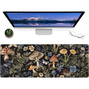 Fantasy Mushroom Forest Gaming Mouse Pad – 12x31.5in Non-Slip Rubber Desk Mat with Enchanted Night Scene – Large Extended Mousepad for Office, Home – Deskmat Gifts for Nature Lover Decor