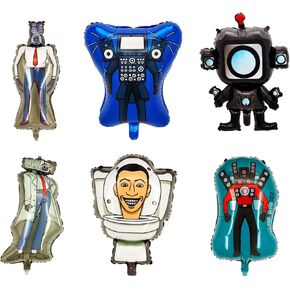 Skibidi Toilet Foil Balloons,Skibidi Toilet Birthday Party Supplies Decorations for Boys,Set of 6