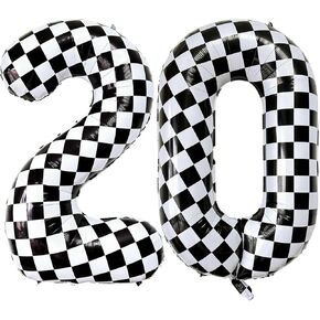 Checkered Number 3 Balloons 40 Inch Giant Race Car Checkered 3 Balloons for Racing Car Checkered 3th Birthday Party Supplies
