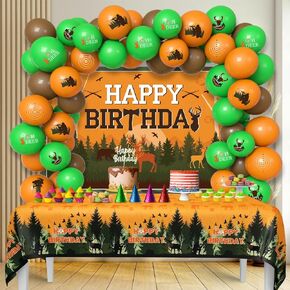 Hunting Birthday Party Decorations Set-79 Pcs Hunting Deer Birthday Wreath Kit And Arch Happy Birthday Hunting Backdrop Cone Hunting Tablecloth Party Decorations Supplies Photo Props