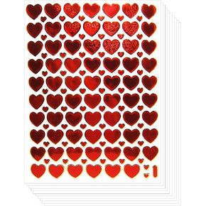 Valentine's Day Glitter Heart Stickers Crafts Card (10 Sheets, Red)