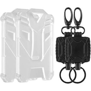 2 Pack Hard Plastic ID Badge Holder with Retractable Lanyard | Heavy Duty Retractable Keychain, Badge Holder Retractable Clip and Lanyards for ID Badges | Work ID Badge Reel with Flexible Wire in Kuwait