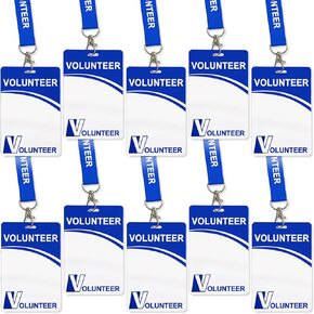 Volunteer ID Badge Card with Lanyard Clip - Reusable Identified Pass, Heavy Duty Plastic Name Tag for School, Church, Event, Backstage, Fundraising (5 pcs)