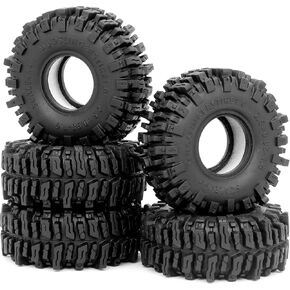 HOBBYSOUL 5pcs 1.0 Tires 64 * 25mm Soft Sticky Mud Slingers Tyre with Foam Insert for RC Crawler 1/24 Axial SCX24 FCX24 1/18 Traxxas TRX4M, (5 Pack)