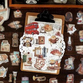 160PCS Cute Scrapbook Stickers, Vintage Coffee Travel Letter Music Theme Decoration Stickers Decals, Retro Cartoon Sticker Collage Decoupage for Scrapbooking Journaling Supplies Planner Crafts Gift