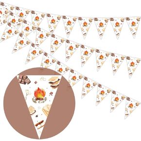 Jollyboom Smores Birthday Decorations, 3pcs Smore Camping Campfire Camper Birthday Party Pennant Banners, Smores Baby Shower Fun to Be One Birthday Party Pennant Flag Banner for Camping Theme Party
