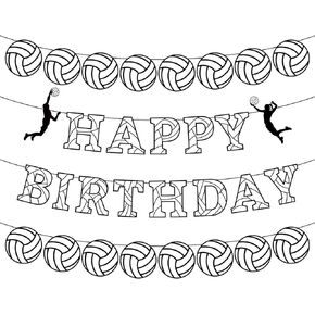 Volleyball Happy Birthday Banner, Volleyball Theme Birthday Garland Volleyball Party Bunting Decorations for Sports Theme Birthday Party Supplies