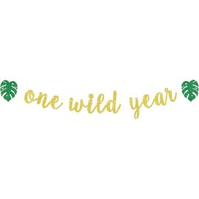 One Wild Year Banner, Wild One, My First Birthday, Jungle Wild Safari Zoo Themed Happy 1st Birthday Party Decorations for Baby Boys Girls