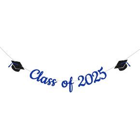 Graduation Decorations 2025 Banners Congratulations on High School and College Graduation, Classroom Celebrations, Pre-Assembled Glitter Banners, Family Class Party Walls Decorations.(Blue)