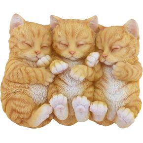Sleeping Orange Tabbies Mother Cat Garden Statue Decor, Resin Realistic Cat Sculptures Gift for Cat Lovers, Pet Memorial Stones for Loss of Cat, Kitty Figurine Art Decoration for Indoor Outdoor Home