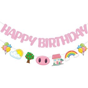 Pink Pig Birthday Banner- Pig Happy Birthday Banner, Pink Pig Birthday Decorations for Girls, Pig Happy Birthday Sign Pig Party Banner for Boy 1st 2nd 3rd Green Turtle Birthday Party Baby Shower