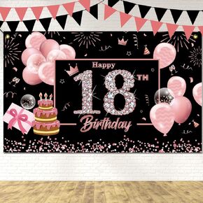 Happy 18th Birthday Yard Banner, Happy 18th Birthday Banner Decorations for Women/Men, Large 18th Birthday Backdrop, 18th Birthday Party Supplies Decoration for Outdoor Indoor (5.9x3.6 FT) Black/Red in Kuwait