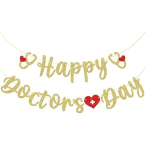 Happy Doctor's Day Banner, Doctor Appreciation Week Decorations, Physician Appreciation Party Decor, Pre-strung Doctors Day Decor, Gold Glitter