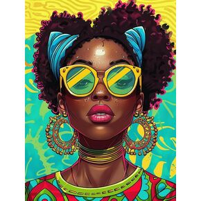 Pavemlo 5D Diamond Art Kits for Adults African Woman, Full Drill Diamond Art Black Woman Pictures Paint with Diamonds, DIY Cross Stitch Jewel Art Rhinestone Craft for Home Wall Decor 12x16 Inch