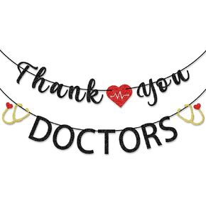 Thank You Doctors Banner, Doctor Appreciation Banner, National Doctor’s Day Party Decorations, Happy Doctors Day Decor Banner, Black Glitter