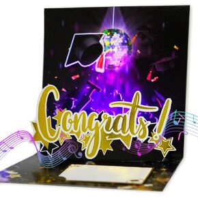 بطاقات التخرج من Ribbli بطاقة التخرج من الذهب الأسود مع الأضواء والموسيقى ، و CAP CAP Congrats Grad up up up to High School College Home Gifts ، with Envelope