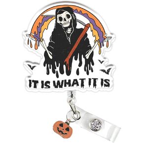 Acrylic Every Day is Halloween Badge Reel, Cute Halloween Badge Holder, Retractable Badge Reel with Alligator Clip, Id Tag Holder Spooky Gift for Nurse Student Teacher Office