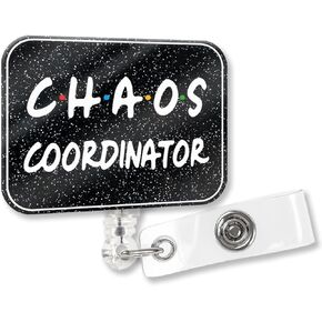 XQLZY Chaos Coordinator Fun Retractable Badge Reel with Shark Clip, Cute Black Glitter Badge Clip Gift for Doctors Nurses Office Workers Social Workers Bosses Colleagues Students Teachers