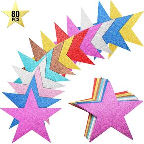 Gejoy 80 Pieces Glitter Star Cutouts Paper Star Confetti Cutouts for Bulletin Board Classroom Wall Party Decoration Supply (Rich Colors,6 Inches Length)