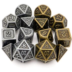Haxtec Pirate Metal DND Dice Set D&D Dungeons and Dragons TTRPG Games (2 Pack-Antique Iron & Antique Bronze)