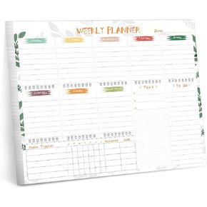Weekly Planner Notepad - Undated Tear-Off Desk Notepad for To Do List, Notes and Habit Tracker -52 Thick Pages Weekly Calendar for Work Goals Daily Schedule, 8.5 x 11"