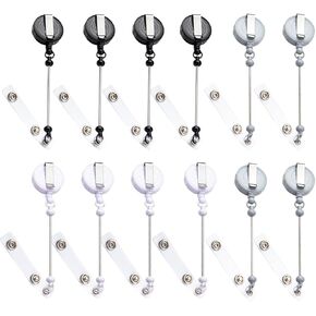 JNwhy 12 Pcs Beadable Badge Reel Retractable Clips Holder DIY Badge Reel Kit with Blank Beadable Keychain Bar for Beads DIY Craft Holding ID Badges Keys Accessory (Black, White, Gray)