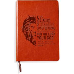 LBWCER Strong and brave scripture journal-Religious gift-Artificial leather journal-A5 Hardcover Journal Notebook-Lion Religious Scripture Notebook (Lion)