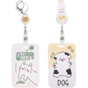 2 Set Cute Duck Retractable Lanyard with ID Badge Holder, Kawaii Duck Dinosaur Cat Dog Cartoon Animal Lanyard Holder with Key Chain for Bus School Cards, Men and Women (Cat Cat)