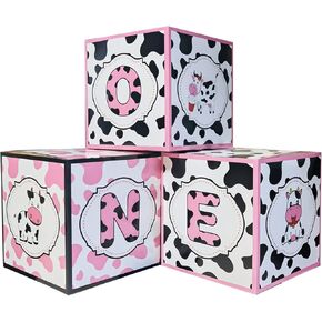 3pcs Cow Patterned Balloons Boxes (O, N, E) for 1st Birthday, Baby Shower, Unisex Children