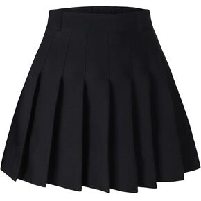 SANGTREE Women's High Waisted Pleated Skater Tennis School A-Line Skirt Uniform Skirts with Lining Shorts Black US 4XL