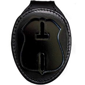 Perfect Fit Shield Wallets Detroit Police Belt Clip Badge Holder with Pocket and Chain (Cutout PF187, 2.6 inches tall), Black, One Size
