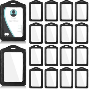 50 Pcs ID Card Badge Holder PU Leather Badge Protector Vertical Work Name Badge Sleeve Waterproof Identification Card Holder for Teacher Student Employee Nurse Office School Supplies, Black