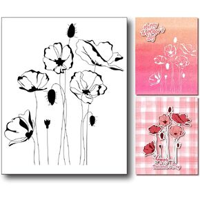 Flowers Poppy Clear Stamps for Card Making or Journaling, Budding Poppies Rubber Stamps for Journals Scrapbooking Albums and Other Paper Crafts Decoration