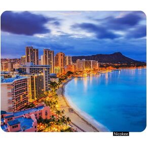 Gaming Mouse Pad Honolulu Hawaii Skyline of Diamond Head Volcano Including The Hotels and Buildings on Waikiki Beach Non-Slip Rubber Mouse Pad for Computers, Office 9.5 Inch x 7.9 Inch