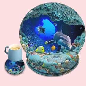 Computer Mouse pad with Wrist Support, Non-Slip Base, Lightweight, Cute and Stylish Design, Suitable for laptops, Office Games, Pain Relief at Home or at Work（Dolphin Sea World）
