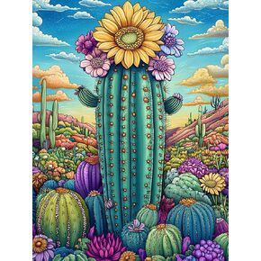 Reofrey DIY Diamond Art Kits for Adults Cactus Flower, Landscapes Full Drill Round Rhinestone Diamond Painting Kits for Adults, Cross Stitch Embroidery Canvas for Crafts Home Wall Decor 30x40cm