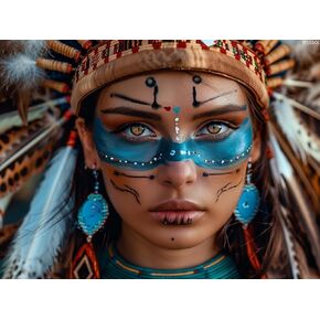 IPISSOI Native American Indian Headdress Woman 5D Diamond Art for Adults Full Drill Round Gem Art Diamond Paint by Number Kits for Beginners Gems Cross Stitch for Wall Decor 12x16 inch