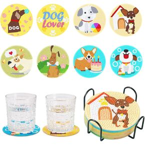8Pcs Evil Eye Diamond Painting Coaster 5D Diamond Cup Mat with Holder Cork Pad Rhinestone Non Slip Drink Table Coaster for Beginners Adults DIY Party Art Craft Supplies
