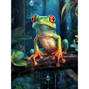 Kaliosy 5D الماس مجموعات فن الماس للبالغين Frog Forest بواسطة مجموعات الأرقام ، اللوحة الماسية Art Animal Diy Full Drill Crystal Cross Cross Decoration (12x16 Inch)