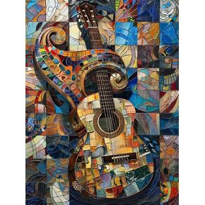 QAZWSX Musical Guitar 5D Diamond Art Painting Kit, Full Diamond Art for Beginners Cross Stitch Gem Wall Art Home Decor 30x40cm